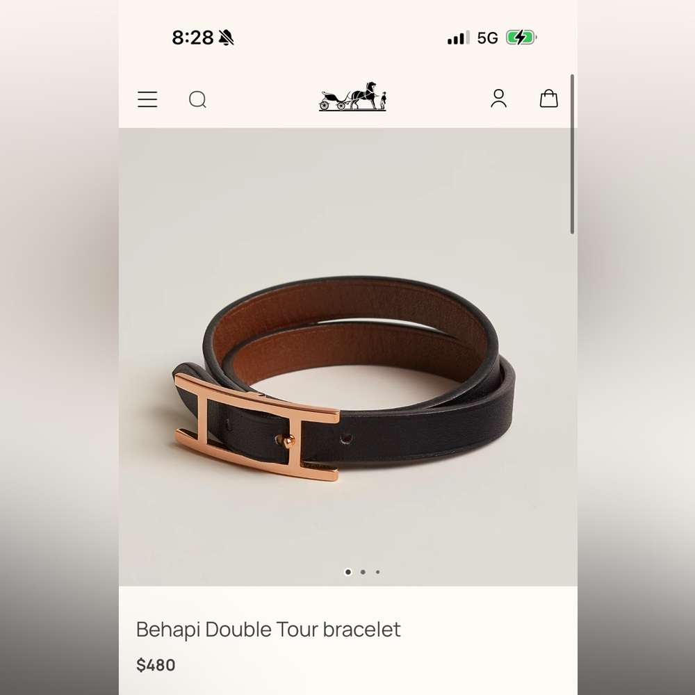 Hermes Black Leather Wrap Bracelet or choker with Silver Clasp